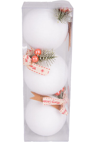 Herdekora Новорічний декор Білий набір з 3 кульками - 8 см