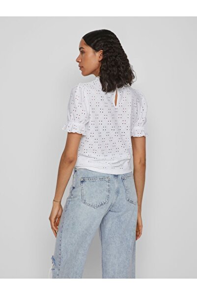 VILA Oberteil mit kurzen Ärmeln Besticktes