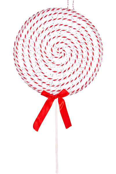 Herdekora Новорічна прикраса для ялинки Стрічка з цукровою спіраллю Деталізована Червоно-біла 24x49 см.