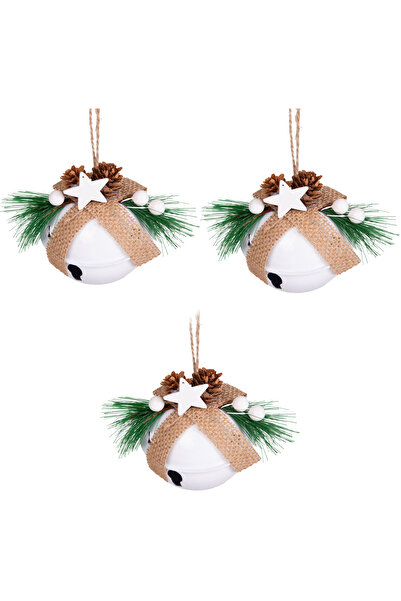 Herdekora Новорічна ялинкова прикраса Дзвіночок Новорічна кулька, набір з 3 штук, білий, 8x9 см.
