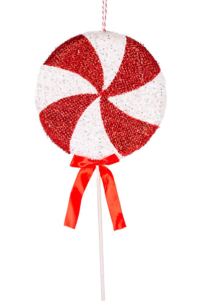 Herdekora Ornament pentru Pom de Crăciun Figurină Bomboane cu Panglică Roșu-Alb 19x38 Cm.