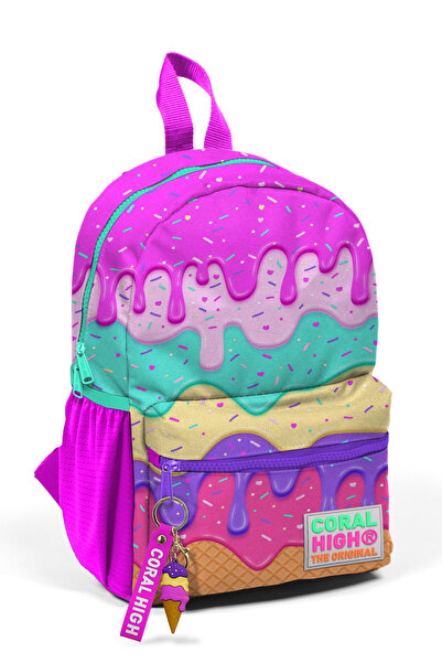 Coral High Rucsac Tiny Nest, roz, cu model de înghețată colorată, cu două com...