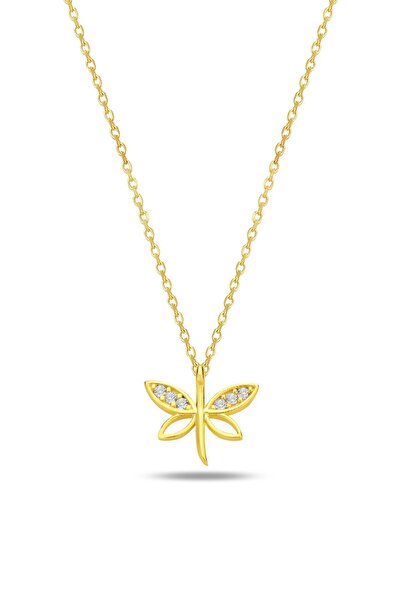 KAR DİAMOND 14 Ayar Altın Zincirli Zirkon Taşlı Yusufçuk Kolye - Sertifikalı Işıklı Hediye Kutulu