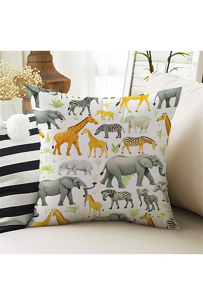 Else Dekor Husă de pernă decorativă cu două fețe pentru băiat cu model de animale africane Safari 43x43cm