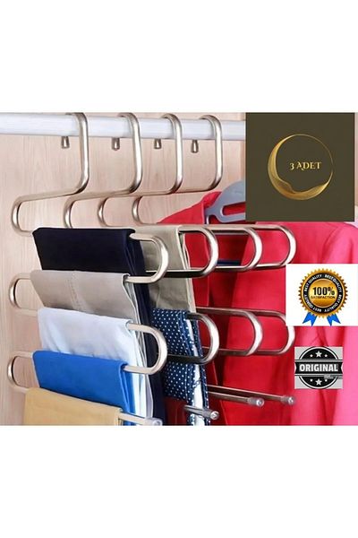 keyfisepet en keyifli sepet 5-Piece Metallic Chrome Trousers and Shawl Tie Hanger - Dopal Organizer, Multi-Purpose, 3 Pieces