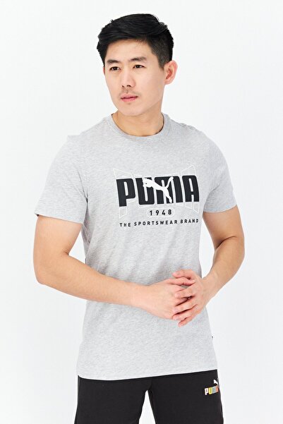 Puma تي شيرت رياضي رجالي بأكمام قصيرة للتدريب، رمادي