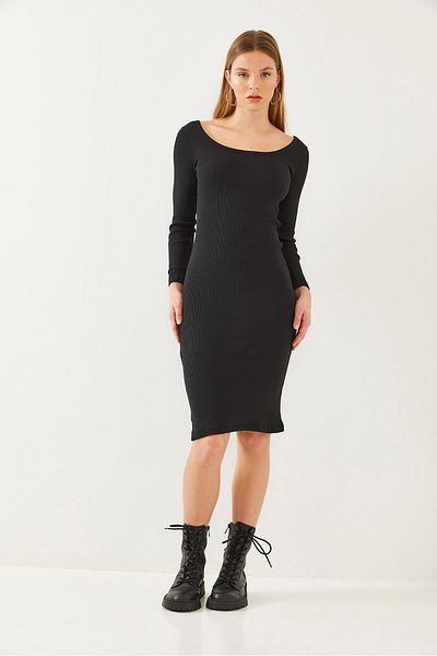 Bianco Lucci Women's Square Collar Long Sleeve Basic Ribbed Dress 2200 60351042