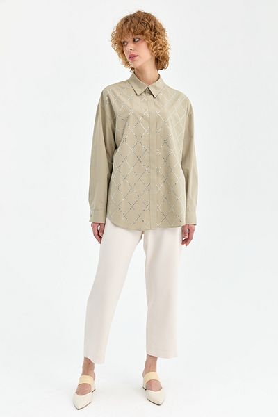 Esswaap Stone Detailed Sports Tunic Khaki