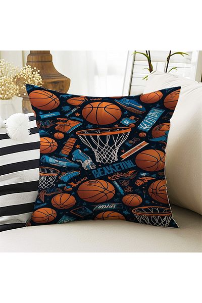 Else Dekor Husă de pernă decorativă cu două fețe pentru băiat cu model mingi de baschet 43x43cm