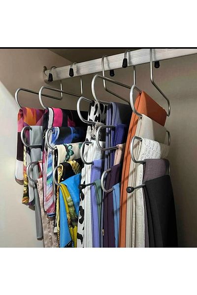 keyfisepet en keyifli sepet 5-Piece Metallic Chrome Trousers and Shawl Tie Hanger - Dopal Organizer, Multi-Purpose, 3 Pieces