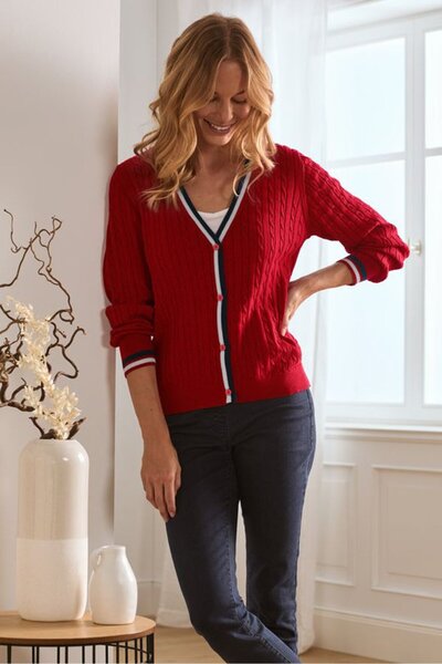 Tchibo Women V-neck Long Sleeve knitted Sweater Cardigan, Red