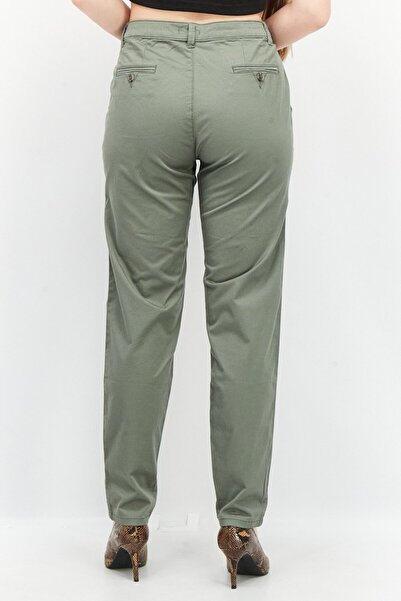 Esprit Women Regular Fit Plain Chino Pants, Olive