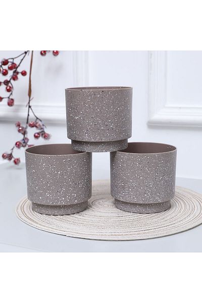 Grey Black And White 3pcs 10x9cm(H) Cylindrical Straight Pot - Grey. Black And White European Style