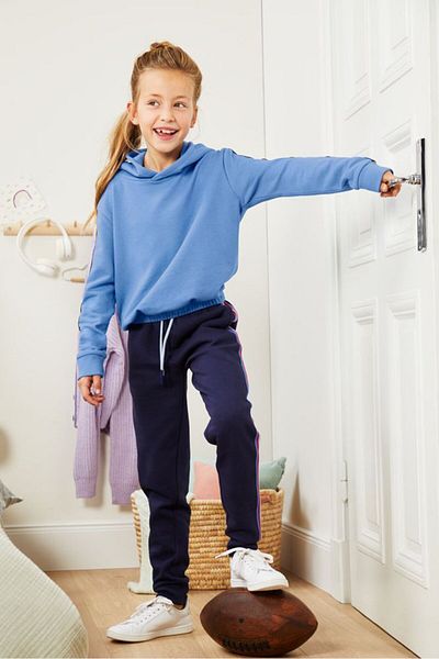 Tchibo Kids Girl Plain Elasticized Hem Hooded Sweatshirt, Blue
