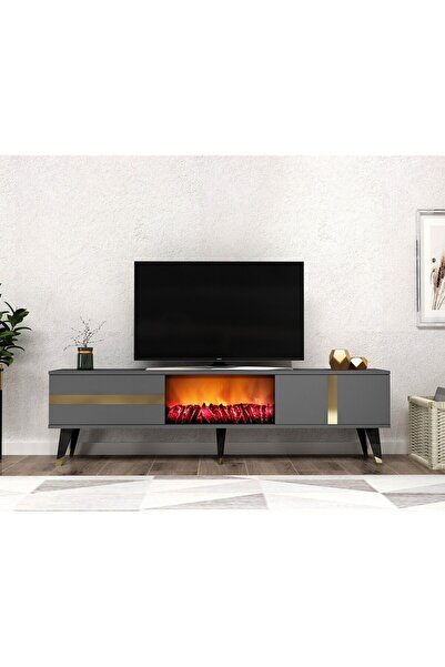 DEMONTE DECOR Vania Tv Sehpası Şömineli (ALT MODÜL) Antrasit-altın