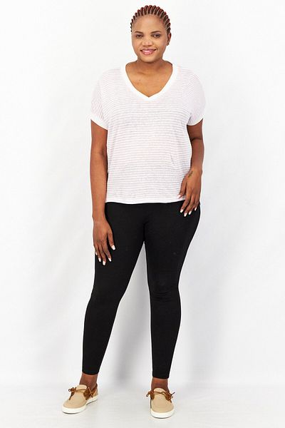 Esprit Women V Neck Short Sleeve Stripe T-shirt, White