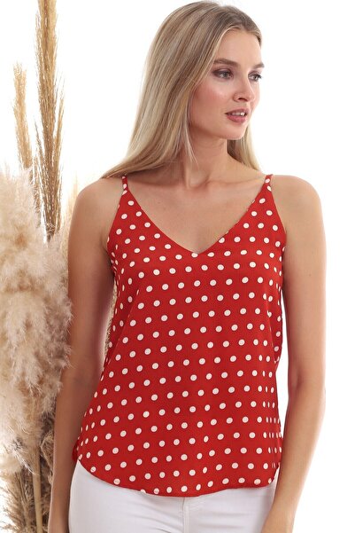 Cotton Mood 20333453 Kobe Polka Dot Patterned Rope Strap Blouse Tile
