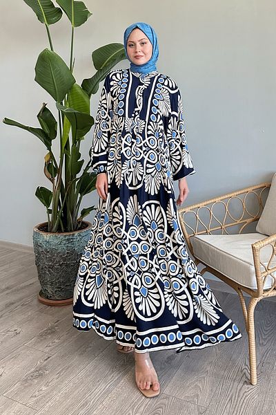 InStyle Rochie din viscoza albastru bleumarin cu buline