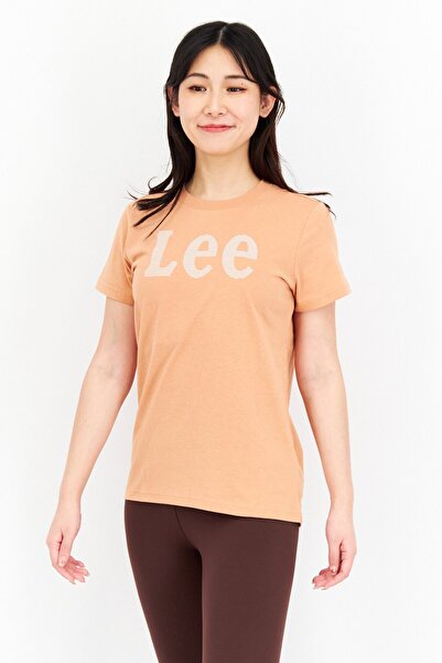 Lee Women Round Neck Short Sleeve Brand Logo T-Shirt, Sandy Peach