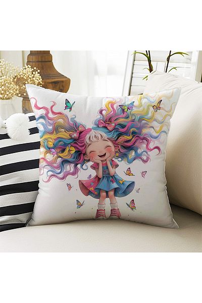 Else Dekor Husă de pernă decorativă cu două fețe pentru copii, cu model de fete colorate, 43x43cm