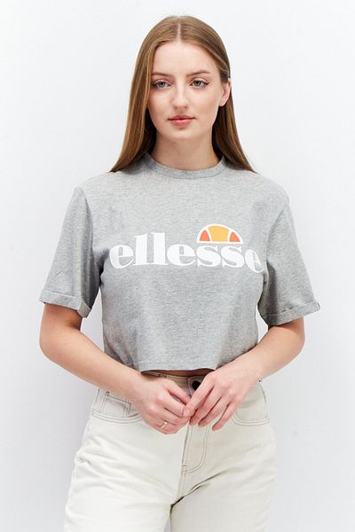 Ellesse Women Crew Neck Short Sleeve Brand Logo T-shirt, Grey Marl