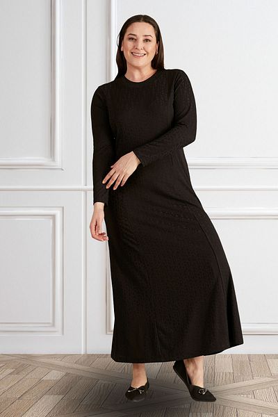 Ferace Women's Plus Size Nergiz Jacquard Hijab Mother Dress