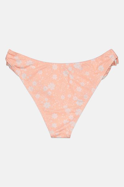 New Look Women Floral Print Pull On Bikini Bottom, Peach/white