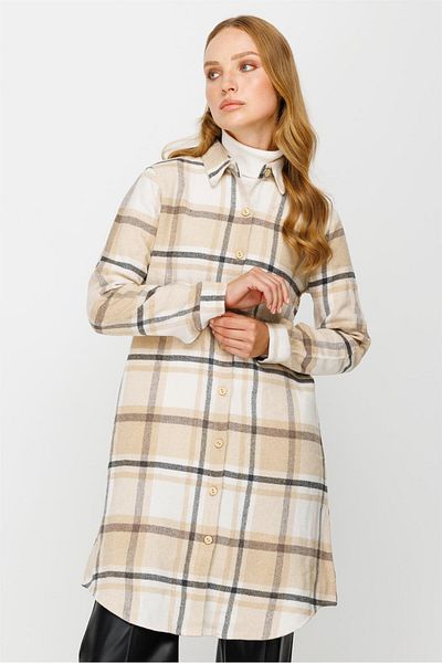Esswaap Wide Plaid Patterned Lumberjack Tunic Mink