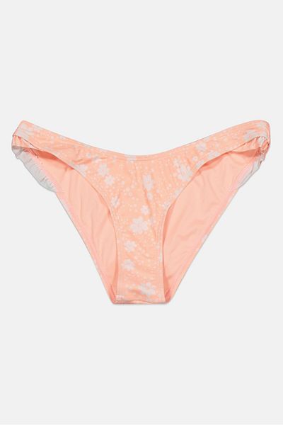 New Look Women Floral Print Pull On Bikini Bottom, Peach/white