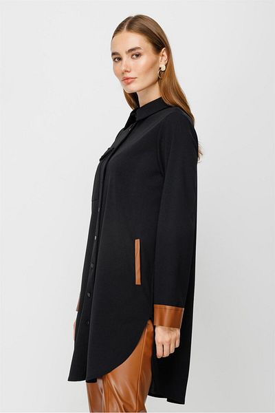 Esswaap Black Leather Tunic - Pocket Detailed