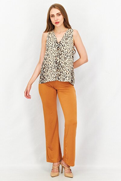 Joie Women V-Neck Sleeveless Animal Print Top, Beige Combo
