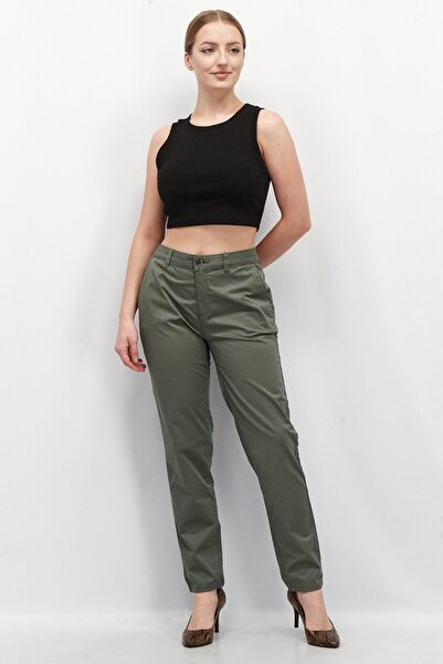 Esprit Women Regular Fit Plain Chino Pants, Olive