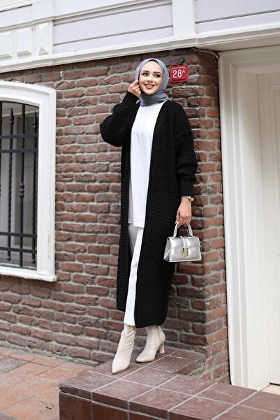 Sfg Life Moda Women's Hijab Clothing Long Sleeve and Embossed Knitwear Long Cardigan