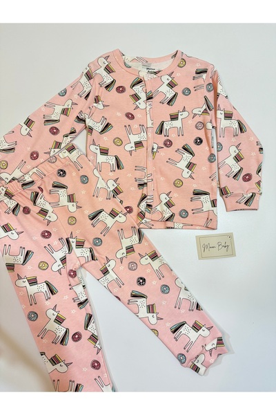 Melisa % 100 Pamuklu Düğmeli Unicorn Pijama Takımı