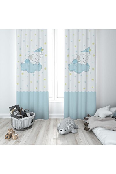 MEKTA HOME Elephant și nor pentru copii și copii fundal perdea 2 aripi Mktp-241