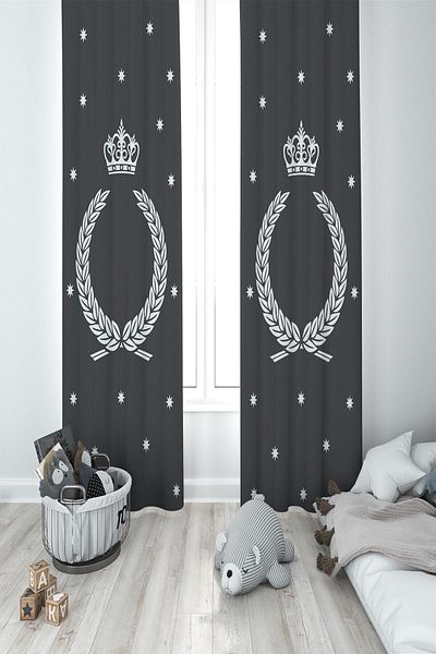MEKTA HOME Gray Background Baby Room Curtain - 2 Wings Mkt-035