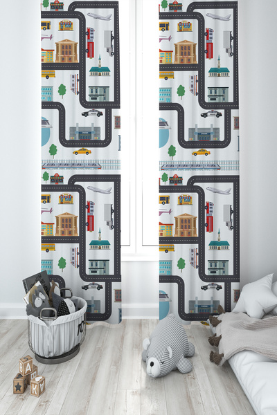 MEKTA HOME CAMERA PENTRU BEBEȘI ȘI COPII Oraș cu modele Cortina de fundal cu ...