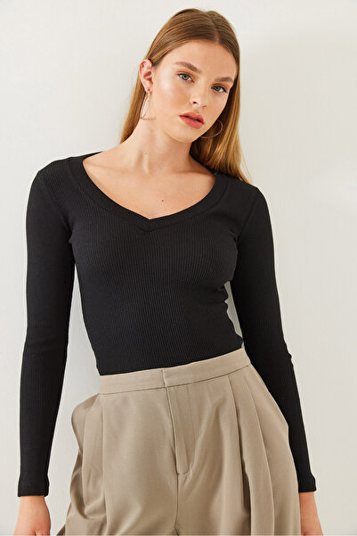 Bianco Lucci Kadın V Yaka Uzun Kollu Kaşkorse Bluz 2412 60351049