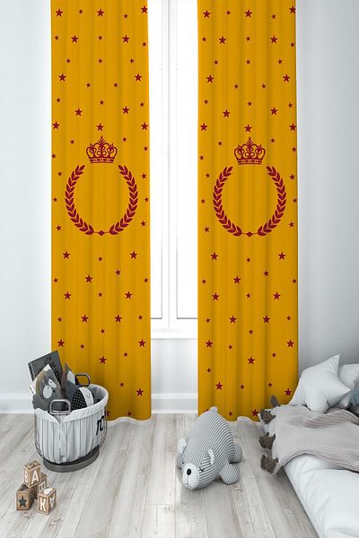 MEKTA HOME Baby and Children's Room Yellow Red Two Wing Background Curtain Mkt-339