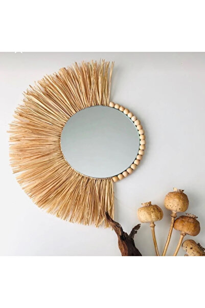 Emek El Yapımı Dekoratif Ayna Duvar Aynası Rafya Ayna Hasır Ayna Bohem Aynası