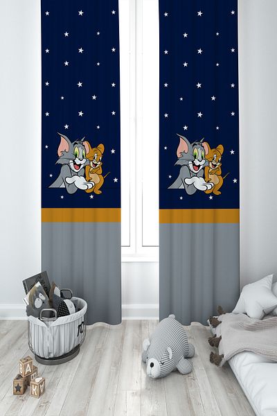 MEKTA HOME BABY AND KIDS ROOM Tom and Jery Patterned 2 Wing Background Curtain