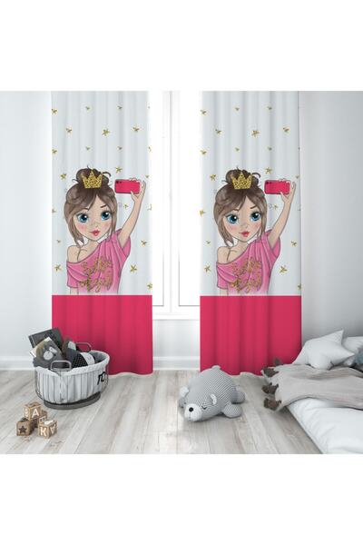 MEKTA HOME Modern Selfie Girl Desenli (2)iki Kanat Fon Perde Mktfp-267