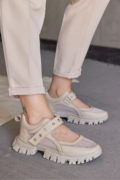 NILUFARR Pantofi de damă Melissa din piele bej cu accesorii din piatră