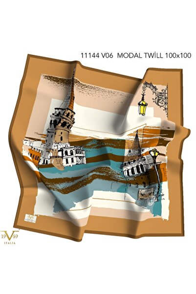 19V69 ITALIA Desenli Modal Twil Seri Seri Eşarp Askısı İle Birlikte 100X100 cm