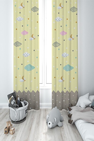 MEKTA HOME Cameră Copii Cameră Bebeluş Galben 2 Aripi Fundal Cortina Mkt-021