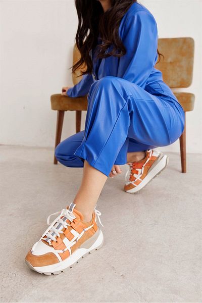 NILUFARR Sergio Orange Genuine Suede Thick Sole Women's Sneakers