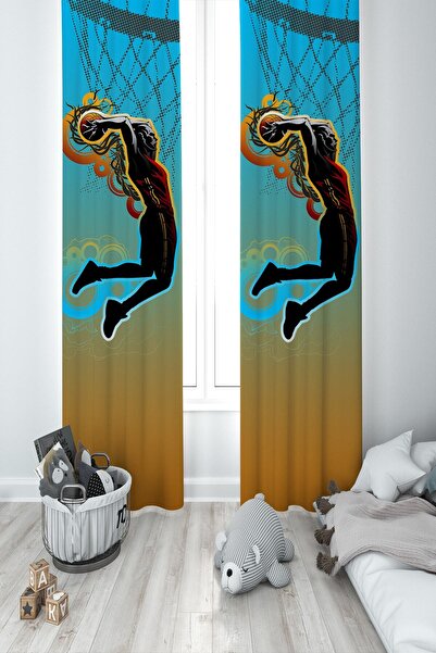 MEKTA HOME Baby and Children's Room Basketball Patterned Two Wing Background ...