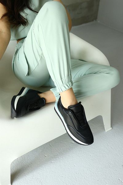 NILUFARR Balla Black Genuine Leather Women's Sneakers