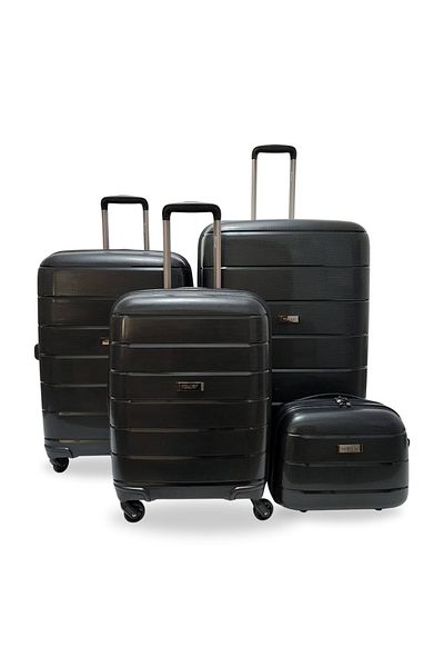 Rower Hardcase PP TSA Suitcase,Unbreakable Expandable 4 Double Wheels,4Pcs Luggage Trolley Set BLK