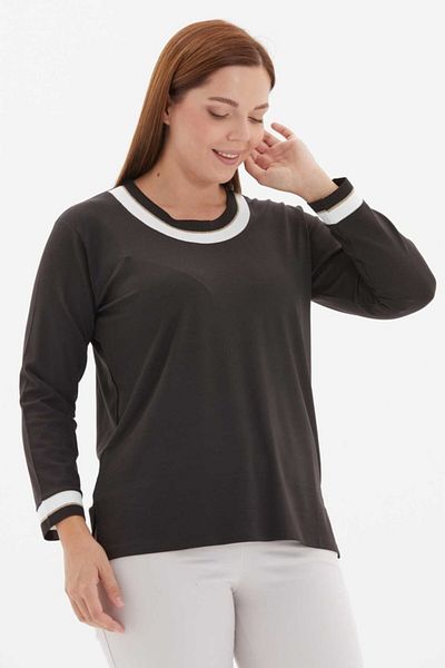 Selen Giyim Plus Size Crew Neck Gold Lurex Ribbed Blouse